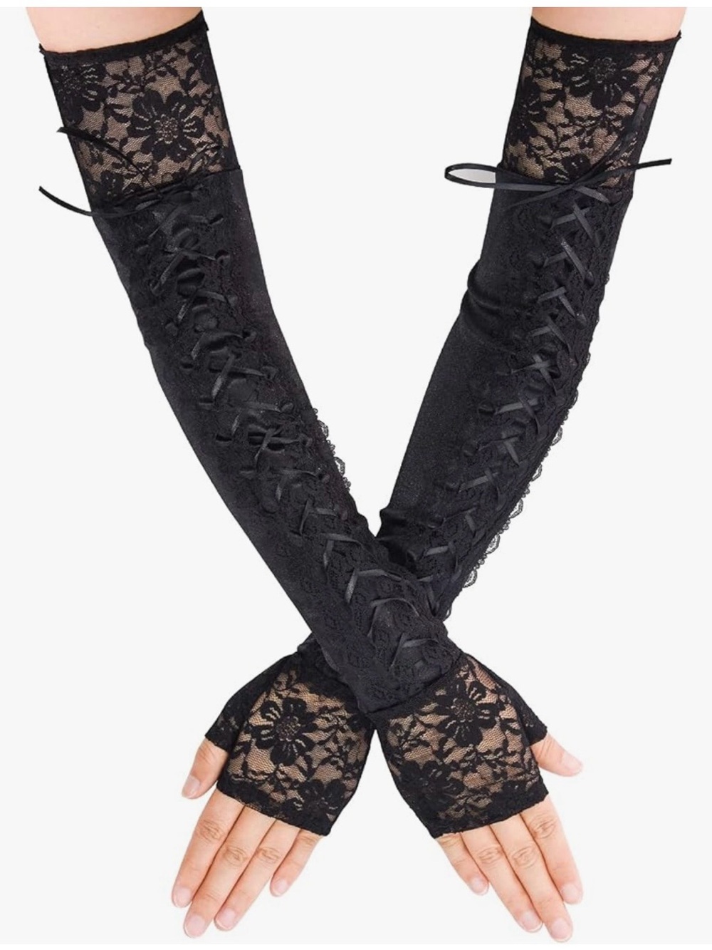Black Lace-Up Fingerless Gloves